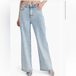 Steve Madden Avaline Denim Rhinestone High Rise Wide Leg Jeans